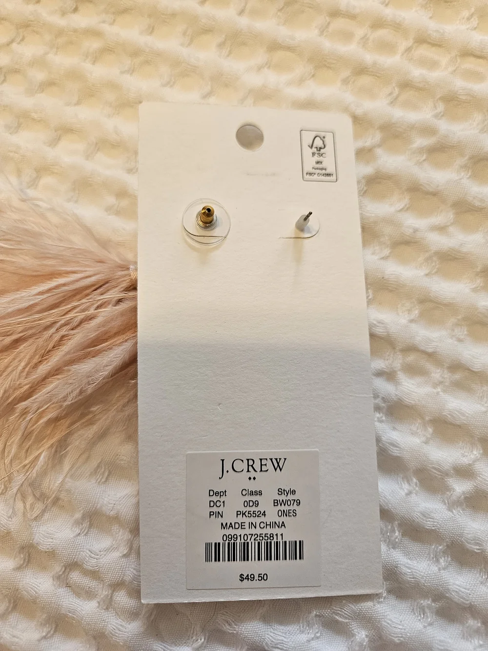 J. Crew Pale Pink Feather and Pearl Drop Earrings - Picture 3 of 3